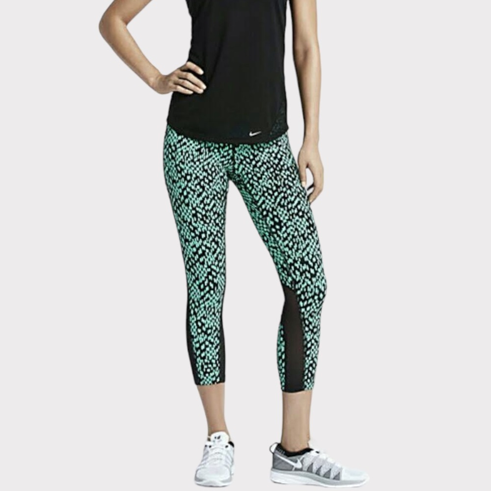 Nike Running - Epic Luxe Cropped Legging - Black/Aqua - Size XS